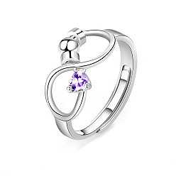 Лиловый Регулируемое кольцо бесконечности со стразами в цветовом стиле, Вращающееся кольцо из платиновой латуни с бусинами для успокаивающей медитации при беспокойстве, сирень, размер США 8 (18.1 мм)