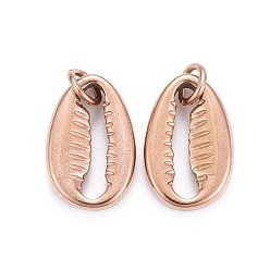 Rose Gold 304 Stainless Steel Pendants, with Jump Ring, Cowrie Shell, Rose Gold, 18x12x3.5mm, Hole: 4mm