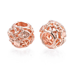 Or Rose Crémaillère en alliage de placage perles européennes, Perles avec un grand trou   , sans cadmium et sans nickel et sans plomb, rondelle, or rose, 12x9.5mm, Trou: 5.5mm