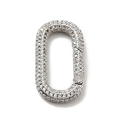 Platinum Brass Micro Pave Clear Cubic Zirconia Spring Gate Rings, Cadmium Free & Lead Free, Oval, Platinum, 33x17.5x4mm