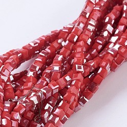 Red Electroplate Opaque Glass Beads Strands, Half Rainbow Plated, Faceted, Cube, Red, 2~2.5x2~2.5x2~2.5mm, Hole: 0.5mm, about 195~200pcs/strand, 16.9~17.5 inch(43~44.5cm)