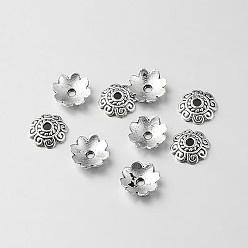 Antique Silver Tibetan Style Alloy Flower Bead Caps, Antique Silver, 8x2mm, Hole: 1mm