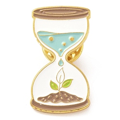 Colorful Alloy Enamel Brooches, Enamel Pin, with Butterfly Clutches, Sand Clock with Leaf, Golden, Colorful, 29.5x15x9.5mm