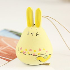 Yellow Japanese Style Porcelain Wind Chimes, Wooden Bead Pendant Decorations, Rabbit, Yellow, Rabbit: 80x60mm