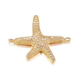 Golden Brass Micro Pave Cubic Zirconia Links, Starfish/Sea Stars, Golden, 21x27x3mm, Hole: 1mm