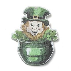 Hat Saint Patrick's Day Opaque Printed Acrylic Pendants, Hat, 41.5x31x2mm, Hole: 1.6mm