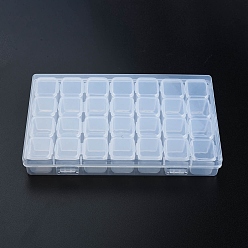 Прозрачный Прямоугольные полипропиленовые (полипропиленовые) контейнеры для хранения бусинок, с откидной крышкой и 28 решетками, каждая строка имеет 4 сетки, для бижутерии мелкие аксессуары, прозрачные, 17.5x11x2.5 см