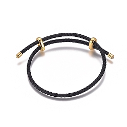 Black Adjustable 304 Stainless Steel Wire Rope Cord Bracelets Making, with Brass and Rubber Slide Beads, Long-Lasting Plated, Golden, Black, 1-5/8 inch~3-1/4 inch(4~8.2cm)