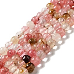 Cherry Quartz Glass Cherry Quartz Glass Beads Strands, Round, Faceted, 8~8.5mm, Hole: 1.2~1.4mm, about 45~48pcs/strand, 14.65''~15.08''(37.2~38.3cm)