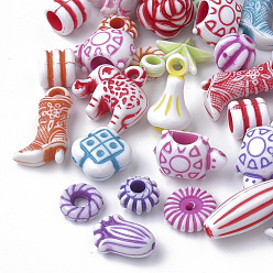 Mixed Color Craft Style Acrylic Beads & Pendants, Mixed Shapes, Mixed Color, 5~19x7~15x3~11mm, Hole: 1~5mm, about 1200pcs/500g
