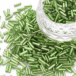 Lime Plated Glass Bugle Beads, Metallic Colours, Lime, 6x2mm, Hole: 1mm, about 10000pcs/Pound