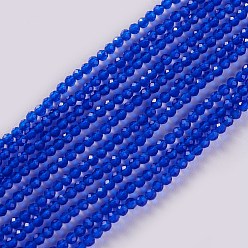 Bleu Chapelets de perles en verre, facette, ronde, bleu, 2x2mm, Trou: 0.4mm, Environ 193~197 pcs/chapelet, 14.17 pouces ~ 15.51 pouces (36~39.4 cm)