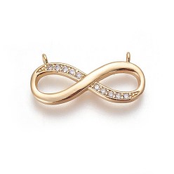 Golden Brass Micro Pave Cubic Zirconia Pendants, Infinity, Clear, Golden, 12x25x2mm, Hole: 1.4mm