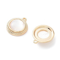 Real 18K Gold Plated Rack Plating Brass Flat Round Charms with Shell, Long-Lasting Plated, Real 18K Gold Plated, 14x12x3.5mm, Hole: 1.2mm