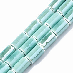 Turquoise Chapelets de perles en porcelaine manuels, nacré, colonne, turquoise, 11x6~6.5mm, Trou: 2.5mm, Environ 27 pcs/chapelet, 11.81 pouce (30 cm)