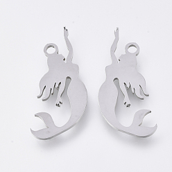 Stainless Steel Color 201 Stainless Steel Pendants, Laser Cut Pendants, Mermaid, Stainless Steel Color, 24.5x13x1mm, Hole: 1.6mm