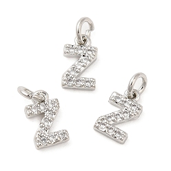 Real Platinum Plated Brass Micro Pave Grade AAA Cubic Zirconia Charms, Letter Z, Cadmium Free & Nickel Free & Lead Free, Real Platinum Plated, 8x5x1.5mm, Hole: 2mm