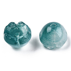 Verde azulado Perlas de vidrio pintado en aerosol transparente, flor, cerceta, 9x13x13 mm, agujero: 1.6 mm