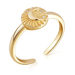 Golden 925 Sterling Silver Sun with Moon Open Cuff Ring for Women, Golden, US Size 5 1/4(15.9mm)