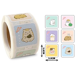Cat Shape 6 Style Thank You Stickers Roll, Square Paper Animal Pattern Adhesive Labels, Decorative Sealing Stickers for Christmas Gifts, Wedding, Party, Cat Pattern, 30x30mm, 300pcs/roll