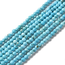 Deep Sky Blue Natural Howlite Beads Strands, Dyed, Faceted, Round, Deep Sky Blue, 3mm, Hole: 0.8mm, about 130~133pcs/strand, 15.39~15.75 inch(39.1~40cm)