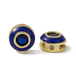 Azul Rack de latón chapado perlas de óxido de circonio cúbico, con esmalte, real 18 k chapado en oro, larga duración plateado, sin cadmio y níque y plomo, plano y redondo, azul, 8x4.5 mm, agujero: 1.2 mm y 5.5x1.2 mm