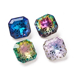 Mixed Color K9 Glass Rhinestone Pointed Back Cabochons, Back Plated, Faceted, Square Octagon, Flower Pattern, Mixed Color, 10x10x5.5mm