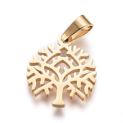 Golden 304 Stainless Steel Pendants, Tree of Life, Golden, 16.5x14x1.3mm, Hole: 6x3mm