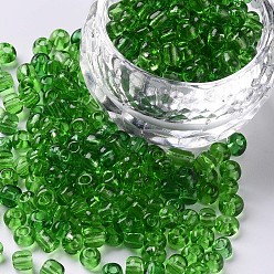 Verde Abalorios de la semilla de cristal, transparente, rondo, verde, 8/0, 3 mm, agujero: 1 mm, sobre 10000 perlas / libra