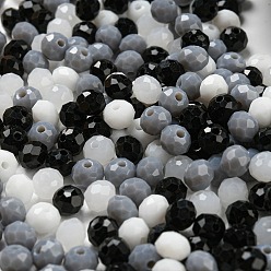 Black Glass Beads, Faceted, Rondelle, Black, 4x3mm, Hole: 0.4mm, about 6800pcs/500g