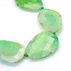 Pale Green Faceted Nuggets Dyed Natural Dragon Veins Agate Beads Strands, Agate Slices, Pale Green, 40~55x29~40x7~10mm, Hole: 3mm, about 8~9pcs/strand, 15.7 inch