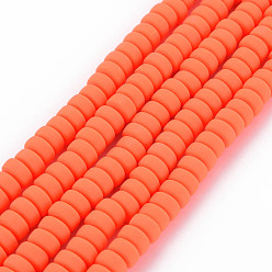 Naranja Rojo Hechos a mano de los granos de la arcilla del polímero hebras, para suministros de manualidades de joyería diy, plano y redondo, rojo naranja, 6~7x3 mm, agujero: 1.5 mm, sobre 113~116 unidades / cadena, 15.55 pulgada ~ 16.14 pulgada (39.5~41 cm)