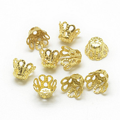 Golden Plated Iron Bell Filigree Bead Caps, Fancy Bead Caps, Flower, 4-Petal, Golden, 6.5x4.5mm, Hole: 1mm