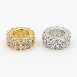 Mixed Color Brass Micro Pave Cubic Zirconia Beads Flat Round Spacer, Mixed Color, 7.5x3mm, Hole: 4mm