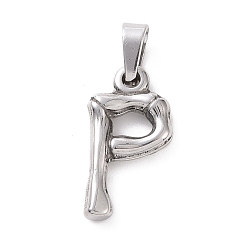 Letter P 304 Stainless Steel Pendants, Bamboo Style, Stainless Steel Color, Letter.P, 19x10x3mm, Hole: 3x7mm