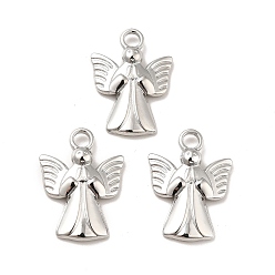 Stainless Steel Color 304 Stainless Steel Pendants, Angel Charms, Stainless Steel Color, 19.5x14x2.5mm, Hole: 3mm