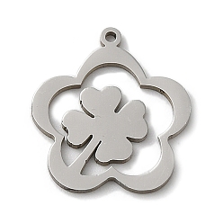 Clover 201 Stainless Steel Pendants, Laser Cut, Stainless Steel Color, Flower Charm, Clover, 15x13x1mm, Hole: 0.8mm