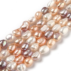 Mixed Color Natural Cultured Freshwater Pearl Beads Strands, Two Sides Polished, Mixed Color, 6~8x5.5~6.5mm, Hole: 0.6mm, about 42~45pcs/strand, 13.39~13.58 inch(34~34.5cm)