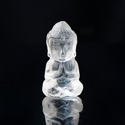Cristal de cuarzo Decoraciones de exhibición de escultura de cristal de cuarzo natural, para el escritorio de la oficina en casa, Buda, 14x26 mm