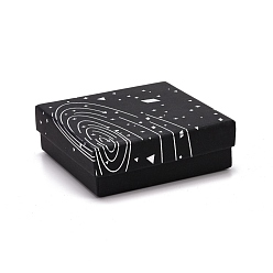 Black Cardboard Jewelry Boxes, with Black Sponge Mat, for Jewelry Gift Packaging, Square with Galaxy Pattern, Black, 9.3x9.3x3.15cm