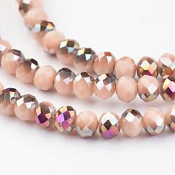 BurlyWood Electroplate Glass Beads Strands,  Half Plated, Faceted Rondelle, BurlyWood, 3x2mm, Hole: 1mm, about 202pcs/strand, 17 inch