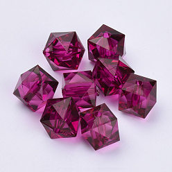 Pourpre Perles acryliques transparentes, facette, cube, pourpre, 10x10x8mm, trou: 1.5 mm, environ 900 pcs / 500 g