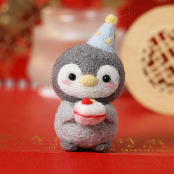 Food Penguin with Birthday Cake Pendant Decoration DIY Needle Felting Beginner Kits, including Wool, Felting Needle, Foam Board, Instruction, Food, 50mm