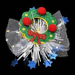 Christmas Wreath Pinces à cheveux alligator en feutre et gaze sur le thème de Noël, avec apprêts en pvc et fer, accessoires de cheveux pour filles femmes, guirlande de noël, 88.5x79x25mm
