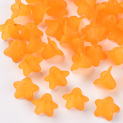 Orange Transparent Acrylic Beads, Frosted, Flower, Orange, 17.5x12mm, Hole: 1.5mm, about 770pcs/500g