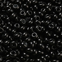 Negro Cuentas de semillas de vidrio de jade de imitación, lustre, pintura para hornear, rondo, negro, 5.5x3.5 mm, agujero: 1.5 mm
