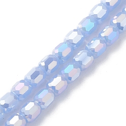 Lilac Imitation Jade Glass Beads Strands, Faceted, Barrel, Lilac, 9x8mm, Hole: 1.2mm, about 80pcs/strand, 27.64''(70.2cm)
