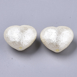 Blanc Floral Abs imitation perles acryliques perle, cœur, floral blanc, 16x19x11mm, trou: 2 mm, environ 255 pcs / 500 g
