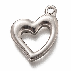 Stainless Steel Color 304 Stainless Steel Pendants, Hollow, Heart, Stainless Steel Color, 21.5x16x3mm, Hole: 2mm