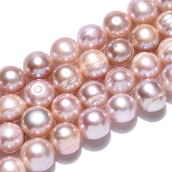 Rosy Brown Natural Cultured Freshwater Pearl Beads Strands, Potato, Rosy Brown, 9~10.5x8.5~11mm, Hole: 0.6mm, about 39pcs/strand, 14.65~14.88 inch(37.2~37.8cm)